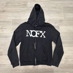 Vintage NOFX Zip Hoodie Punk Skull Graphic Black Full Zip Sweatshirt Men's S